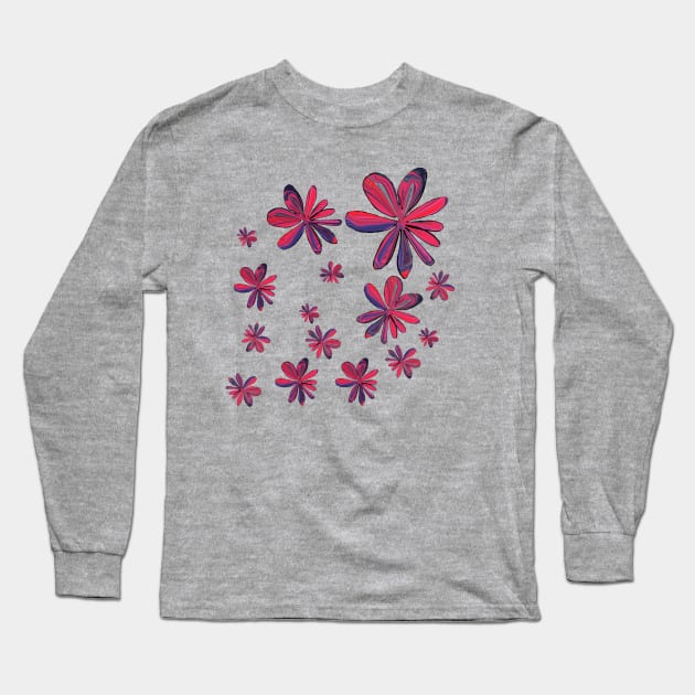 Red and Blue Flowers Long Sleeve T-Shirt by designs-by-ann